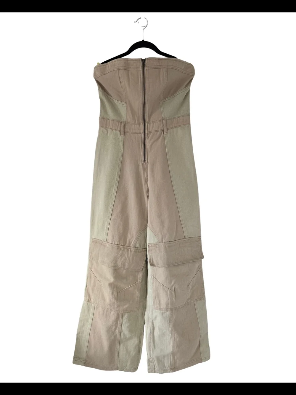Nasty Gal Colorblock Cargo Jumpsuit NWT Strapless Wide Leg Utility Jumpsuit Size - Picture 2 of 11